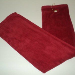 NEW Luxury Velour Golf Towel Red Tri-Fold Cotton